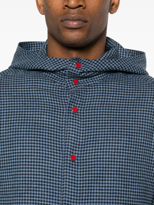 gingham-check hooded shirt